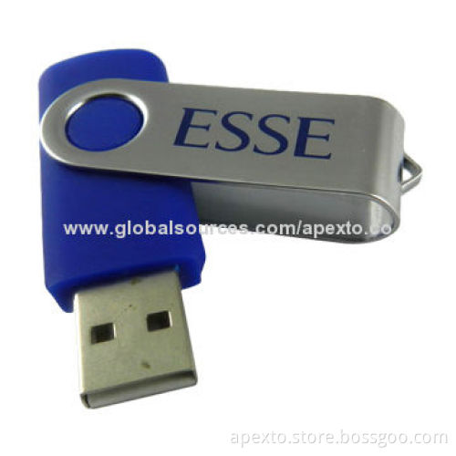 Blue Swivel USB Flash Drive, Customized Packaging Types/Logos Accepted, 256MB to 32GB Capacity